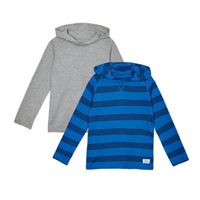 Pack of two boys' blue and grey striped hooded tops